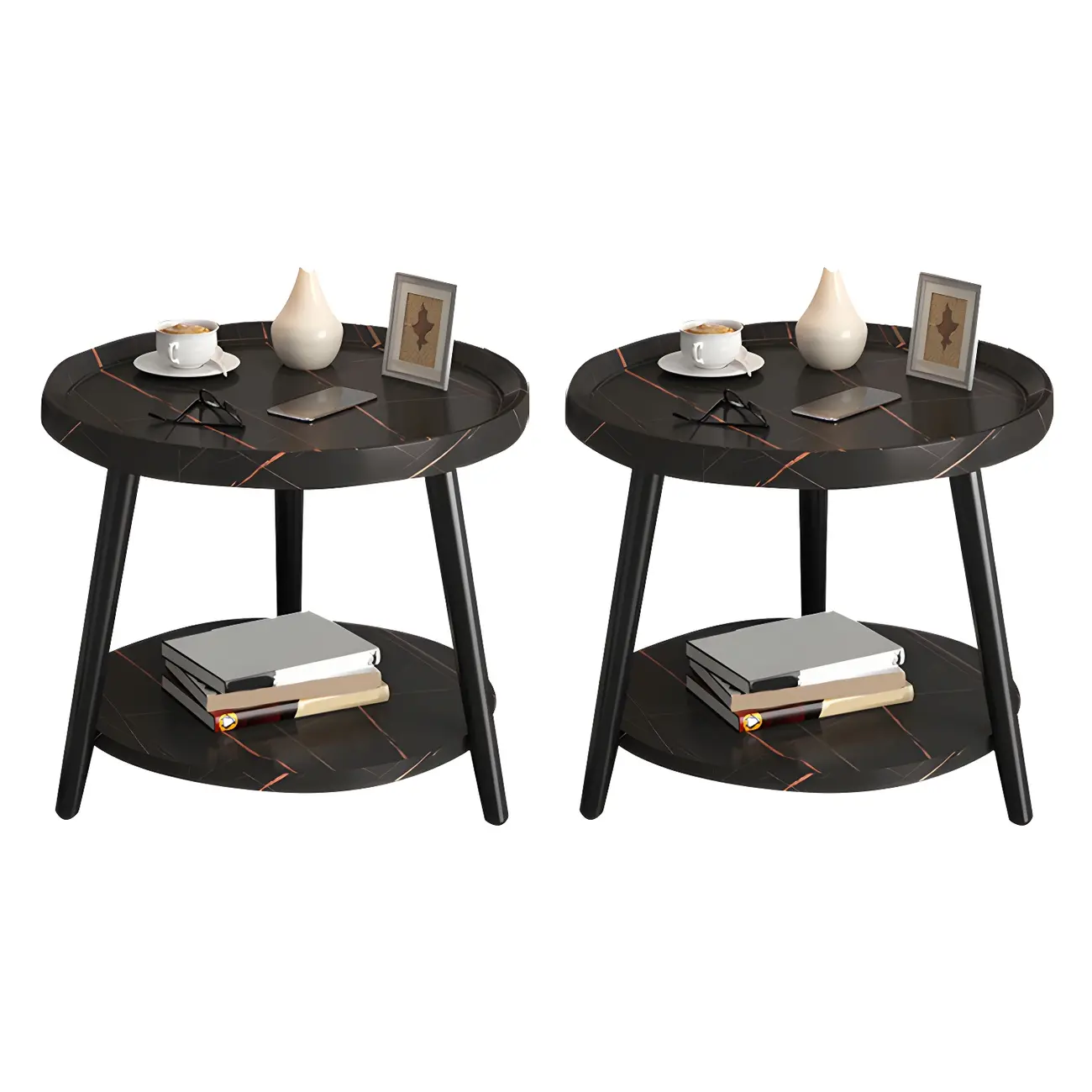 Modern Round Walnut Finish Open Type Nightstand Image - 46 | homeyfad