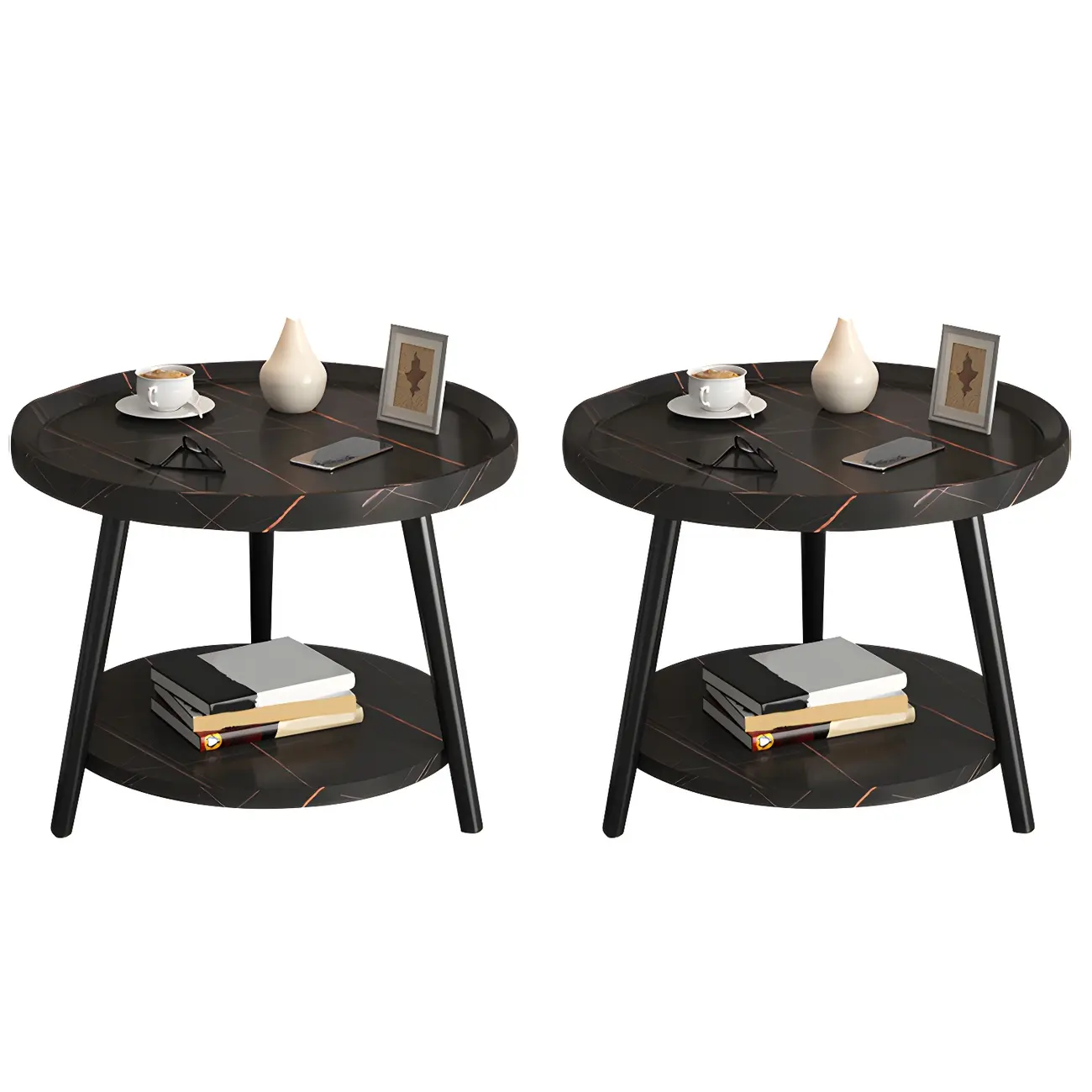 Modern Round Walnut Finish Open Type Nightstand Image - 45 | homeyfad