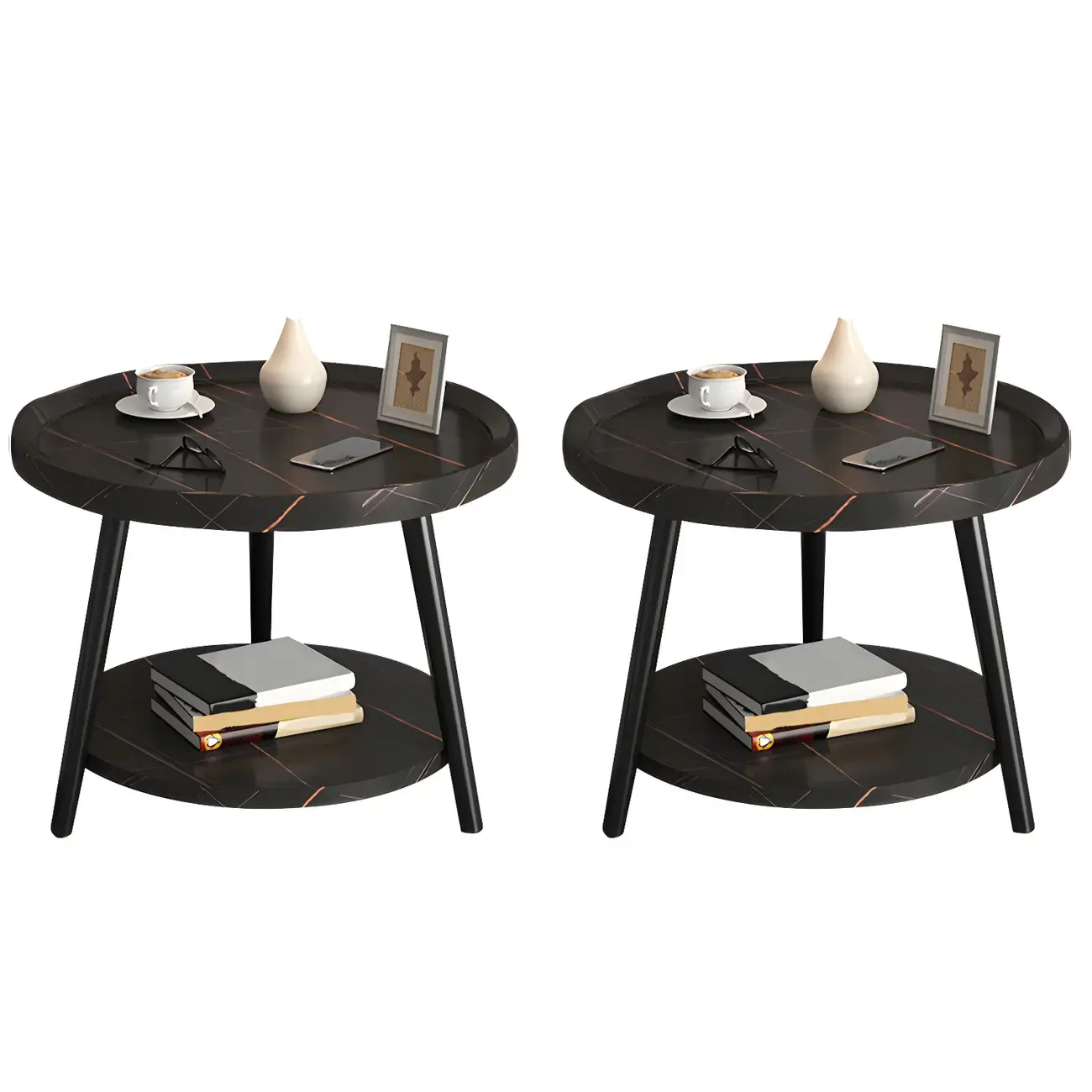 Modern Round Walnut Finish Open Type Nightstand Image - 45