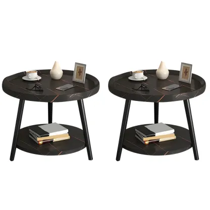 Modern Round Walnut Finish Open Type Nightstand Image - 45