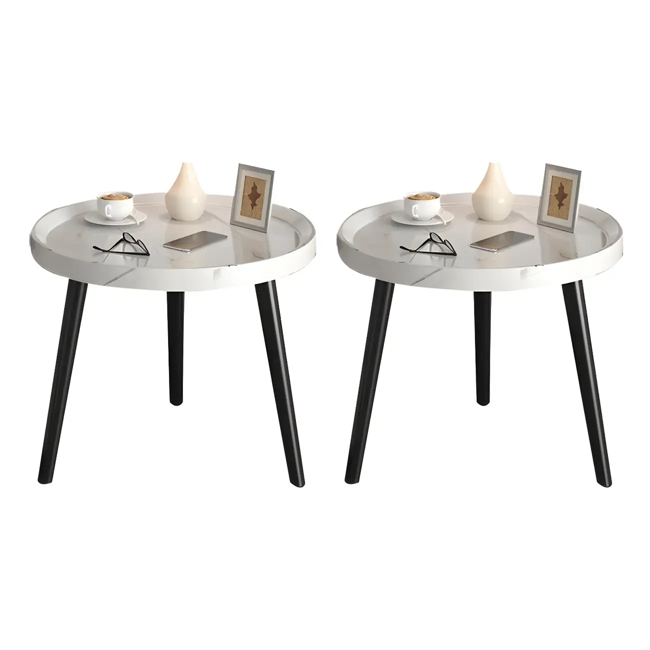 Modern Round Walnut Finish Open Type Nightstand Image - 40