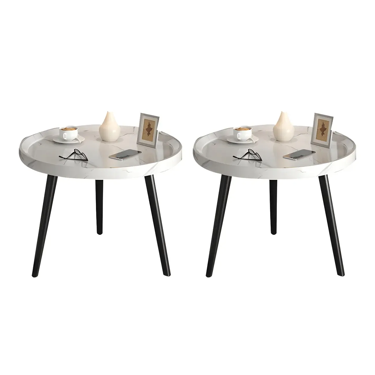 Modern Round Walnut Finish Open Type Nightstand Image - 41