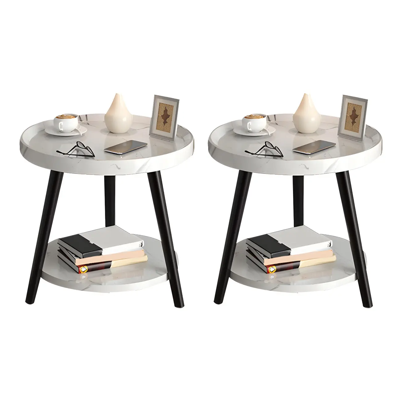 Modern Round Walnut Finish Open Type Nightstand Image - 48 | homeyfad