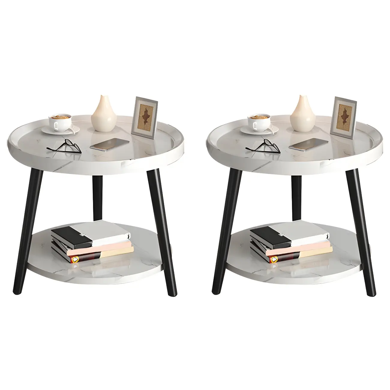 Modern Round Walnut Finish Open Type Nightstand Image - 49 | homeyfad