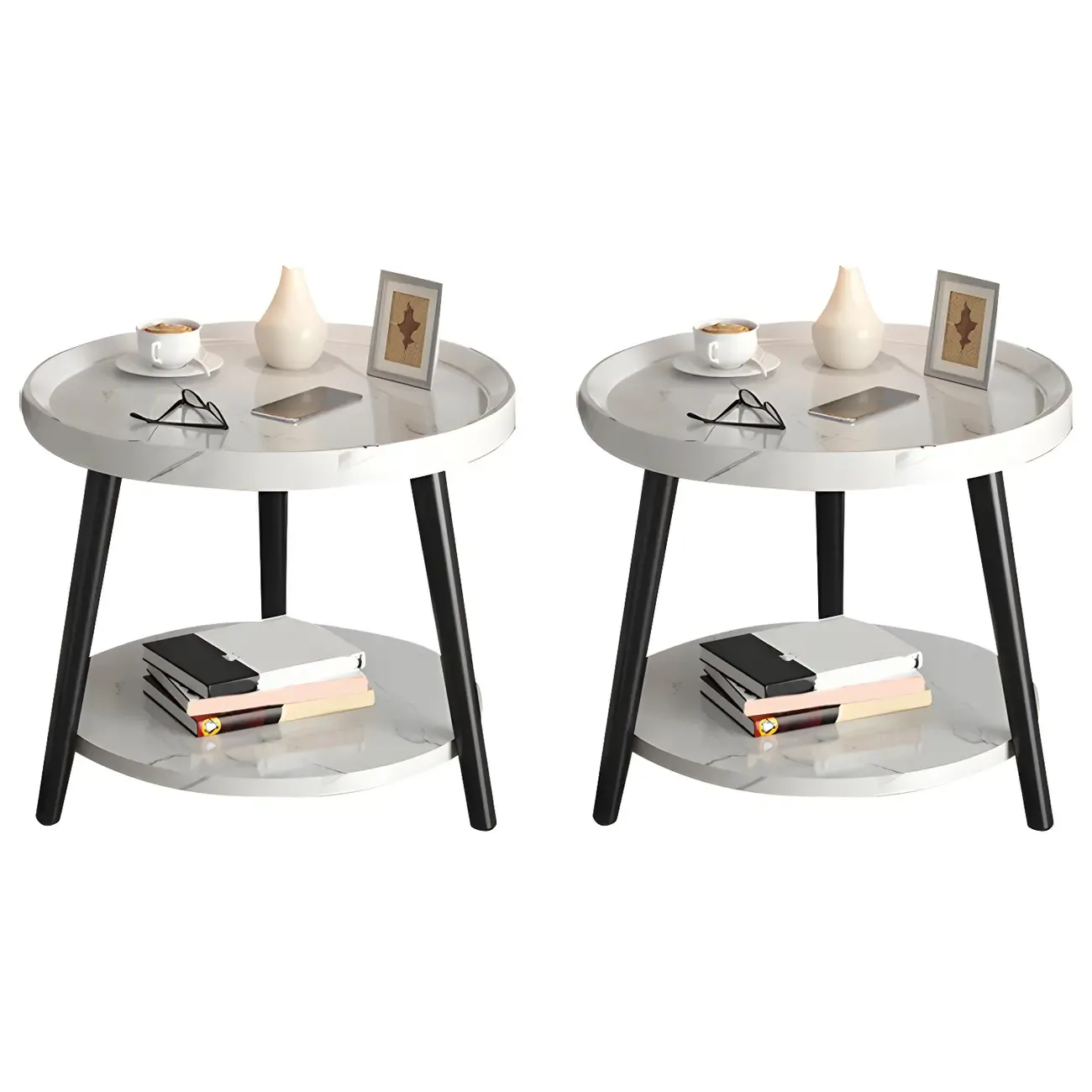 Modern Round Walnut Finish Open Type Nightstand Image - 49