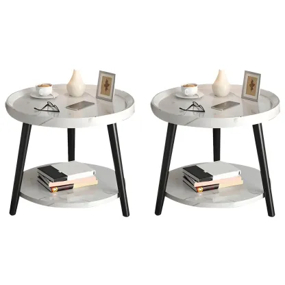 Modern Round Walnut Finish Open Type Nightstand Image - 49