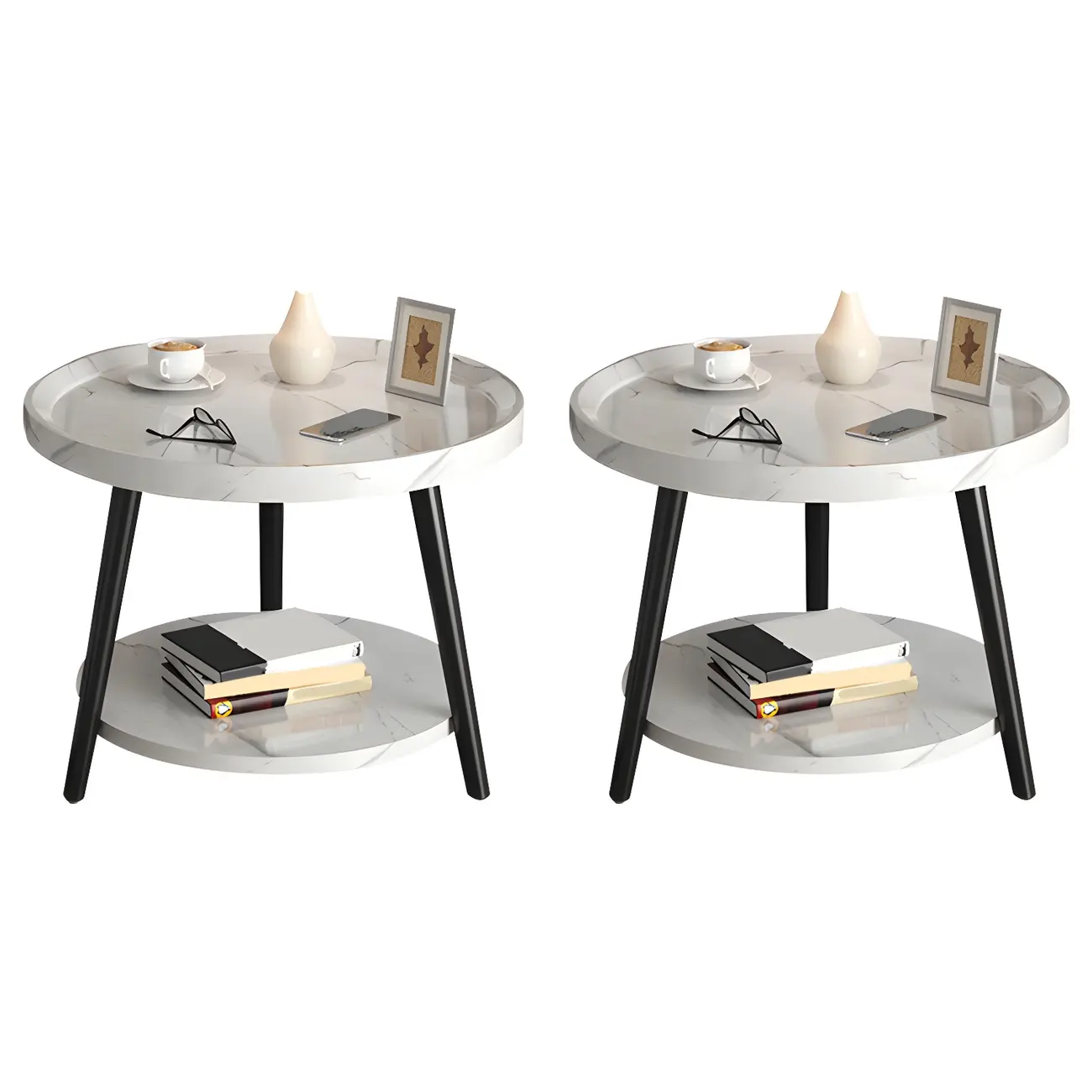 Modern Round Walnut Finish Open Type Nightstand Image - 50 | homeyfad