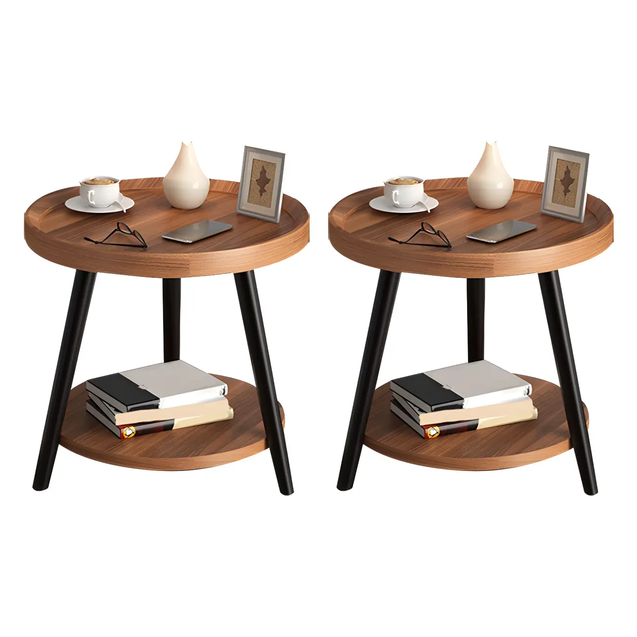 Modern Round Walnut Finish Open Type Nightstand Image - 44 | homeyfad