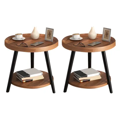 Modern Round Walnut Finish Open Type Nightstand Image - 44