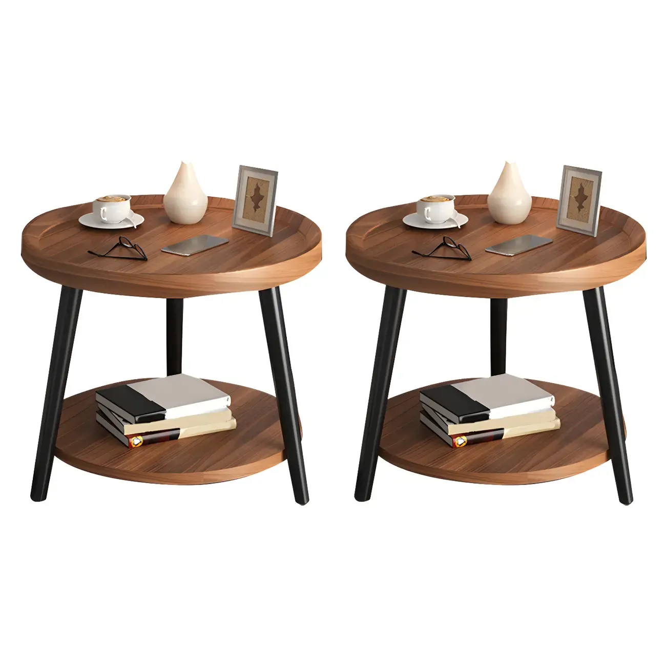 Modern Round Walnut Finish Open Type Nightstand Image - 43