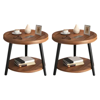 Modern Round Walnut Finish Open Type Nightstand Image - 43