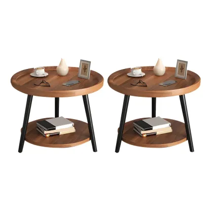 Modern Round Walnut Finish Open Type Nightstand Image - 42