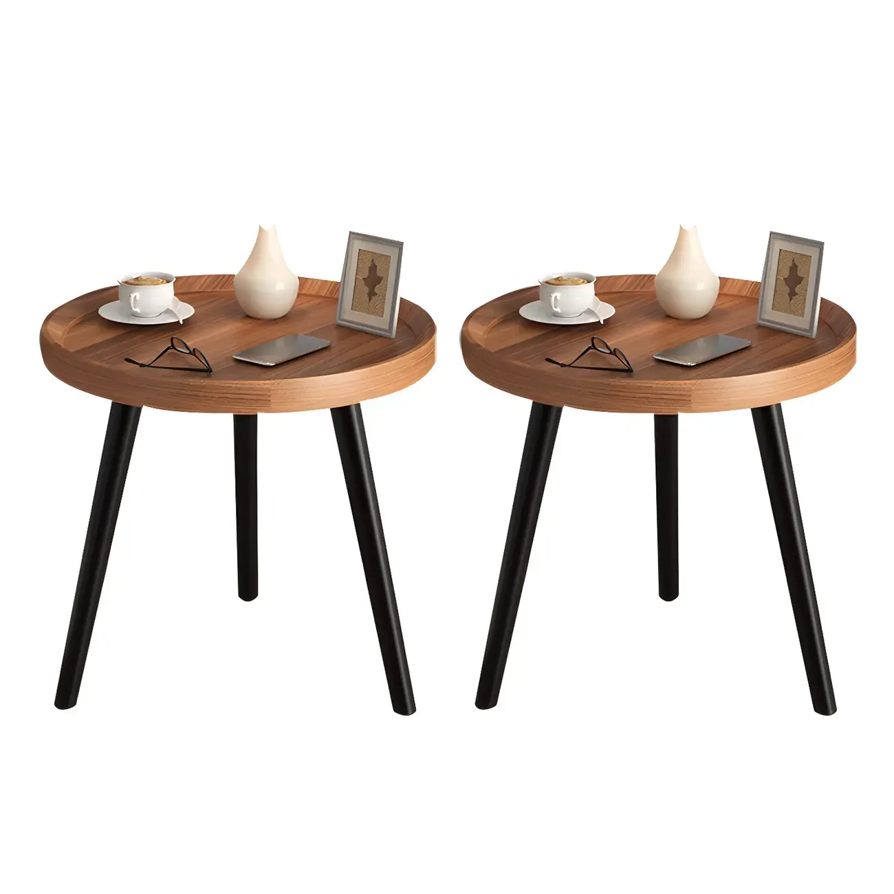 Modern Round Walnut Finish Open Type Nightstand Image - 33