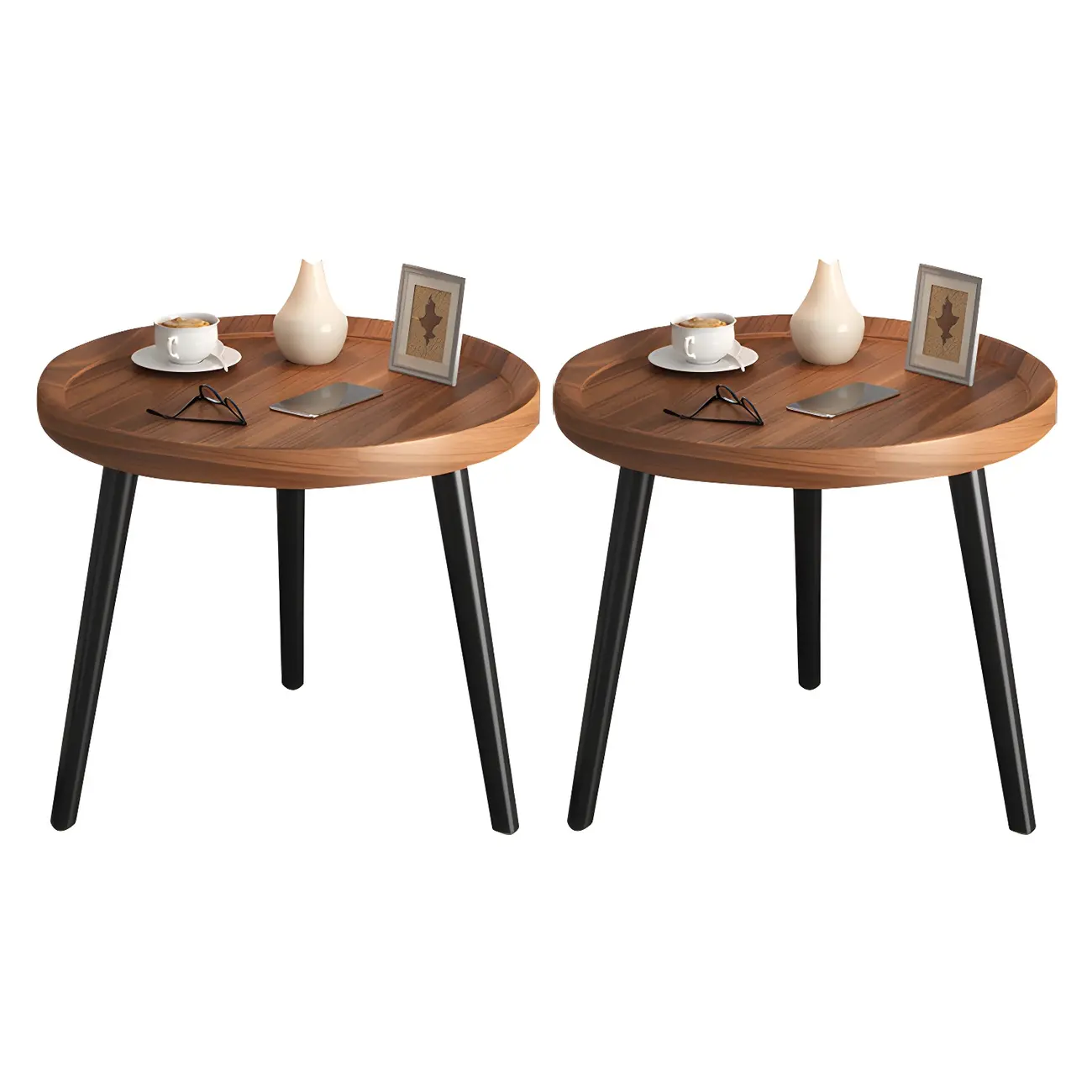 Modern Round Walnut Finish Open Type Nightstand Image - 34 | homeyfad