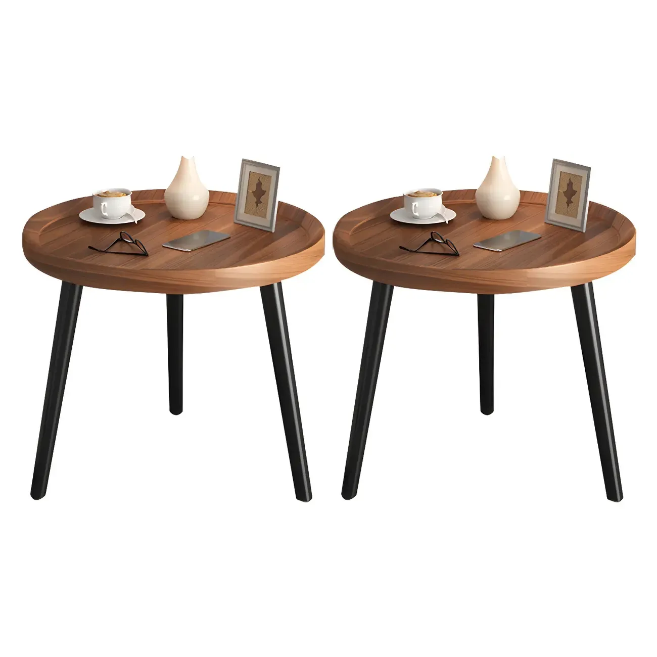 Modern Round Walnut Finish Open Type Nightstand Image - 34