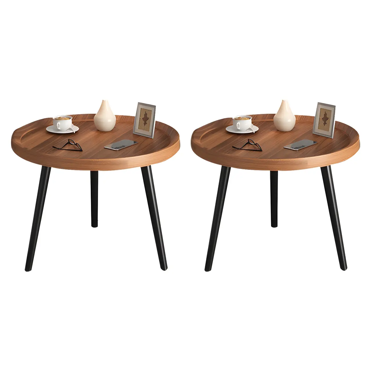 Modern Round Walnut Finish Open Type Nightstand Image - 35 | homeyfad