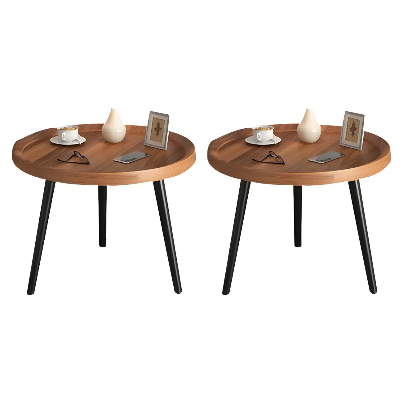 Modern Round Walnut Finish Open Type Nightstand Image - 35