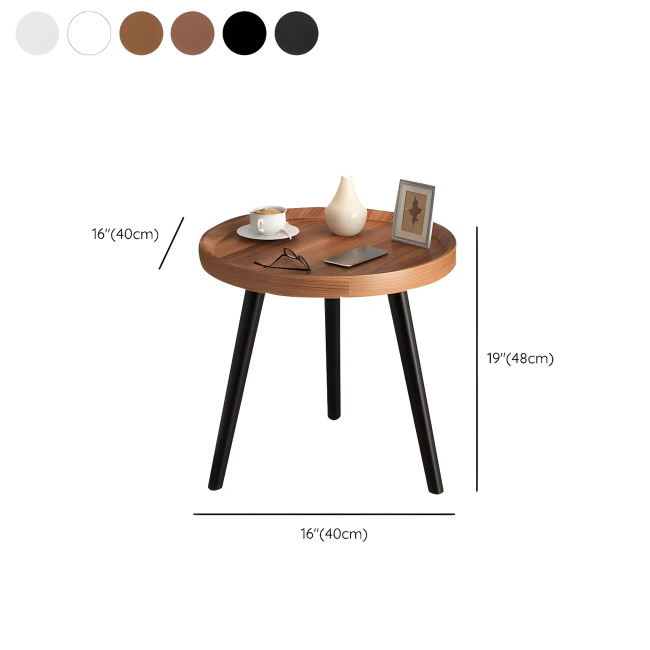 Modern Round Walnut Finish Open Type Nightstand #size | homeyfad