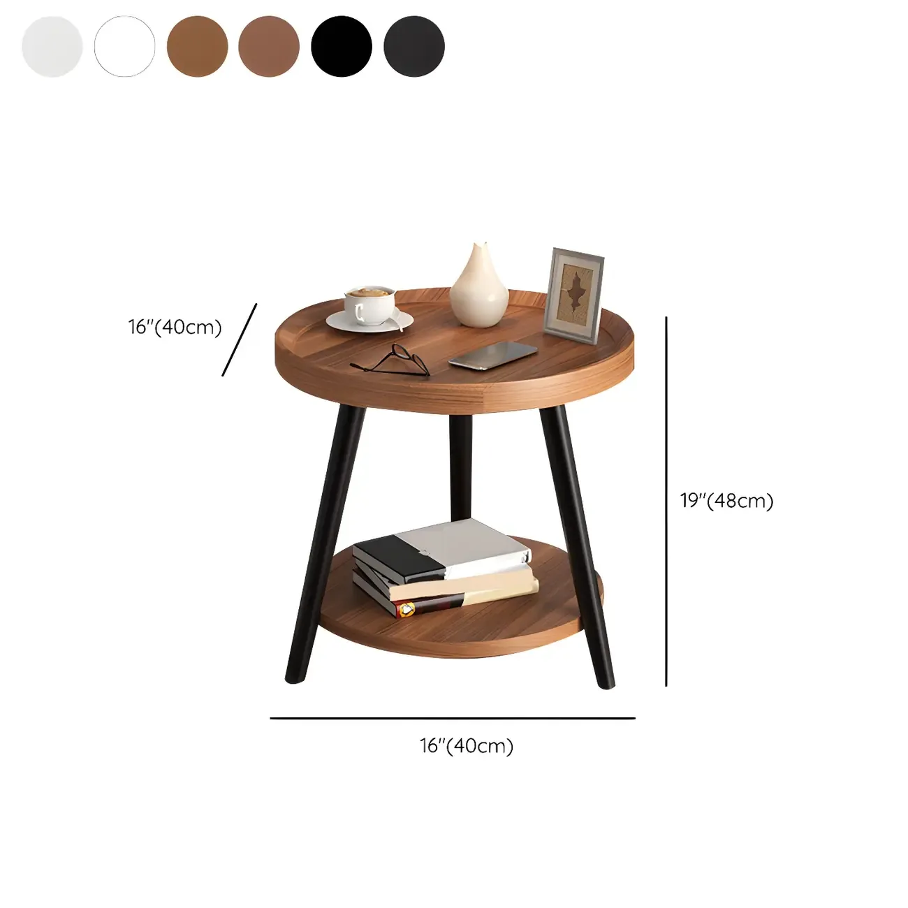 Modern Round Walnut Finish Open Type Nightstand Image - 54