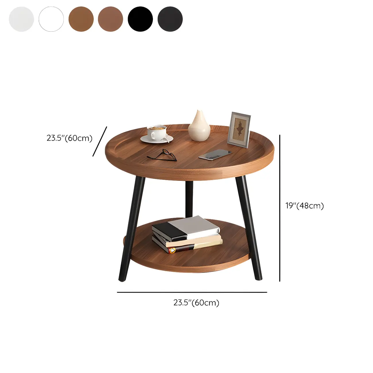 Modern Round Walnut Finish Open Type Nightstand Image - 56 | homeyfad