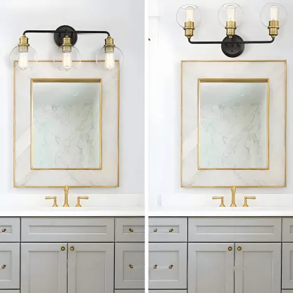 Industrial Black Metal Glass Dome Vanity Lights for Bathroom