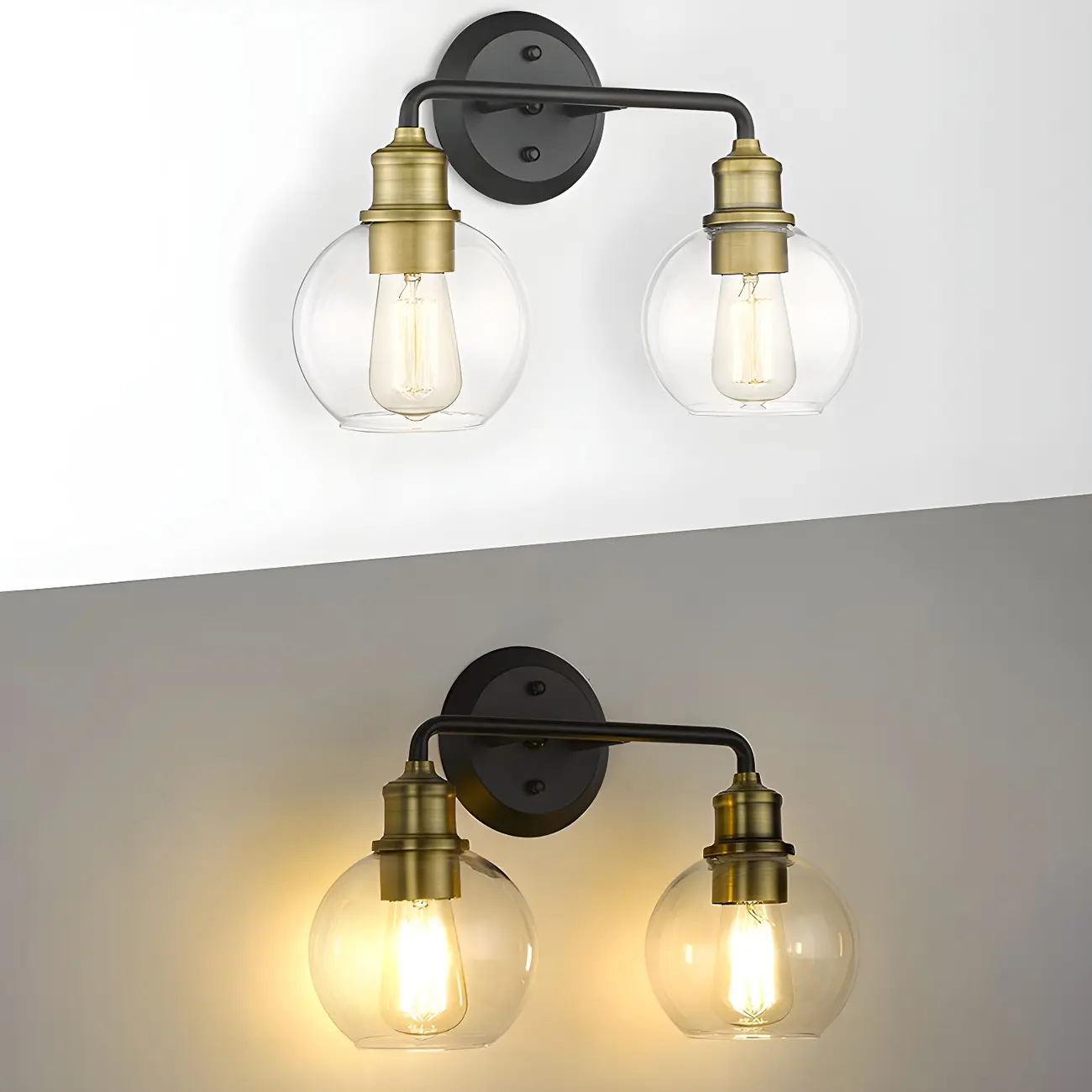 Industrial Black Metal Glass Dome Vanity Lights for Bathroom | homeyfad