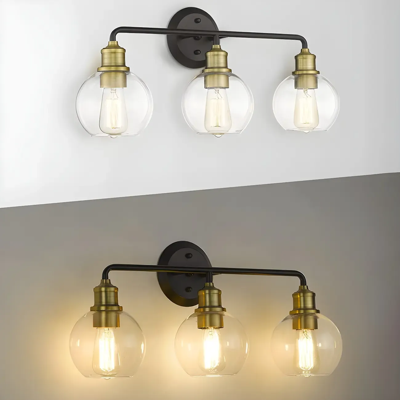 Industrial Black Metal Glass Dome Vanity Lights for Bathroom