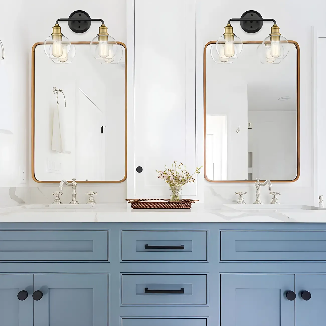 Industrial Black Metal Glass Dome Vanity Lights for Bathroom