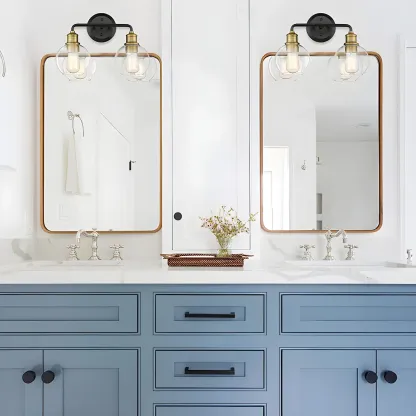 Industrial Black Metal Glass Dome Vanity Lights for Bathroom