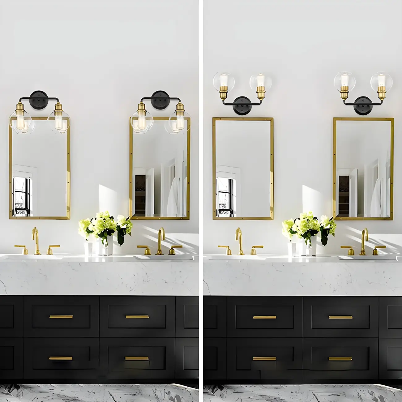 Industrial Black Metal Glass Dome Vanity Lights for Bathroom | homeyfad