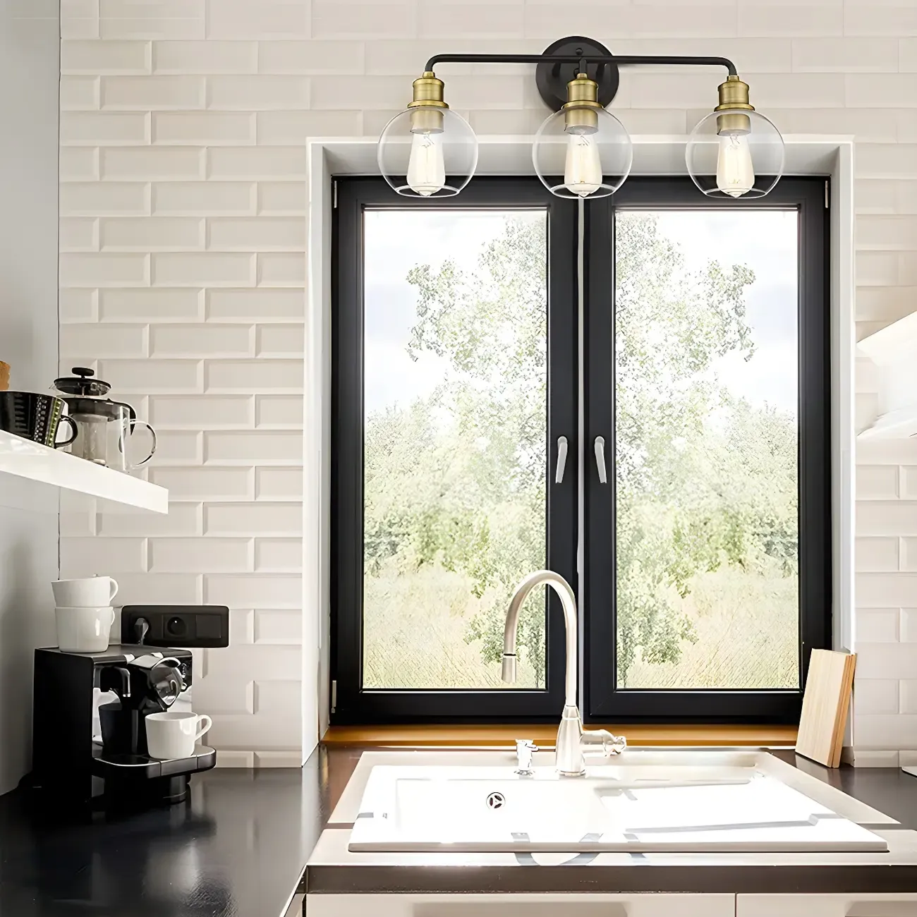 Industrial Black Metal Glass Dome Vanity Lights for Bathroom