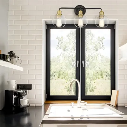 Industrial Black Metal Glass Dome Vanity Lights for Bathroom