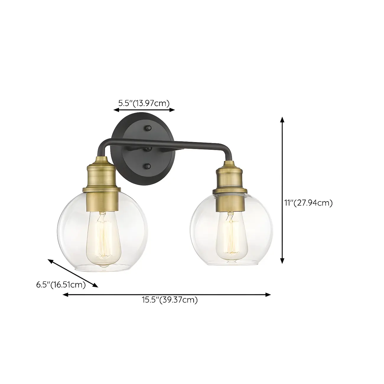 Industrial Black Metal Glass Dome Vanity Lights for Bathroom #size