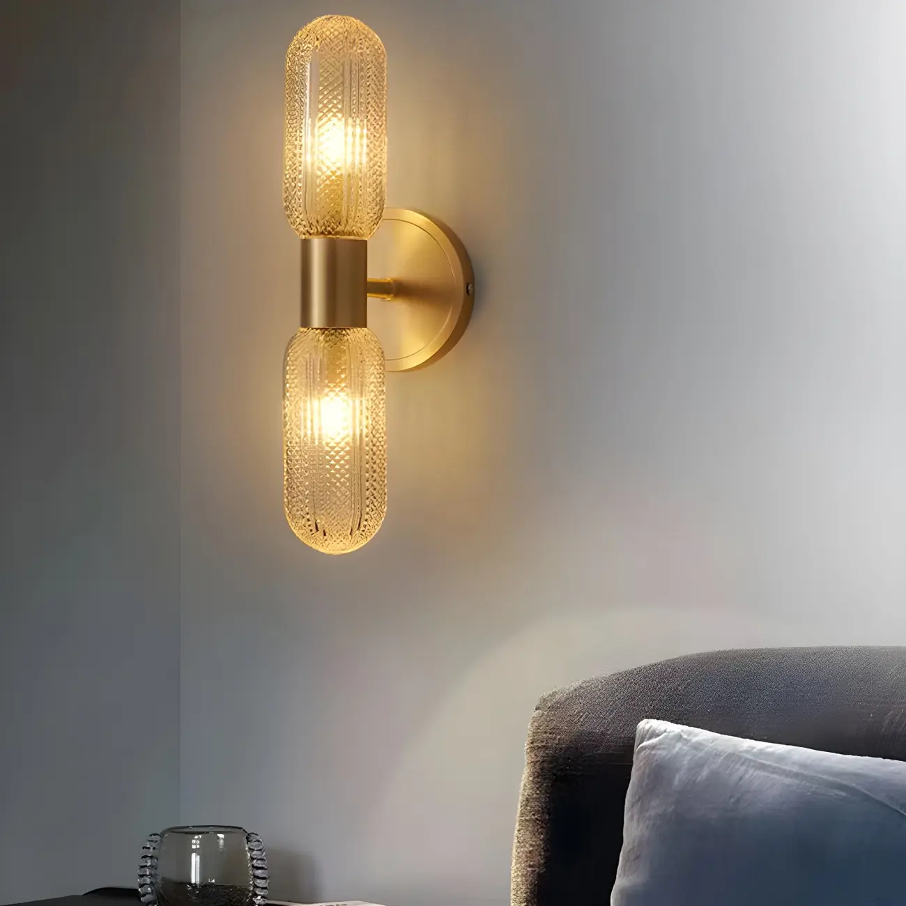 Unique Gold Up Down Wall Mounted Prismatic Glass Vanity Light | homeyfad