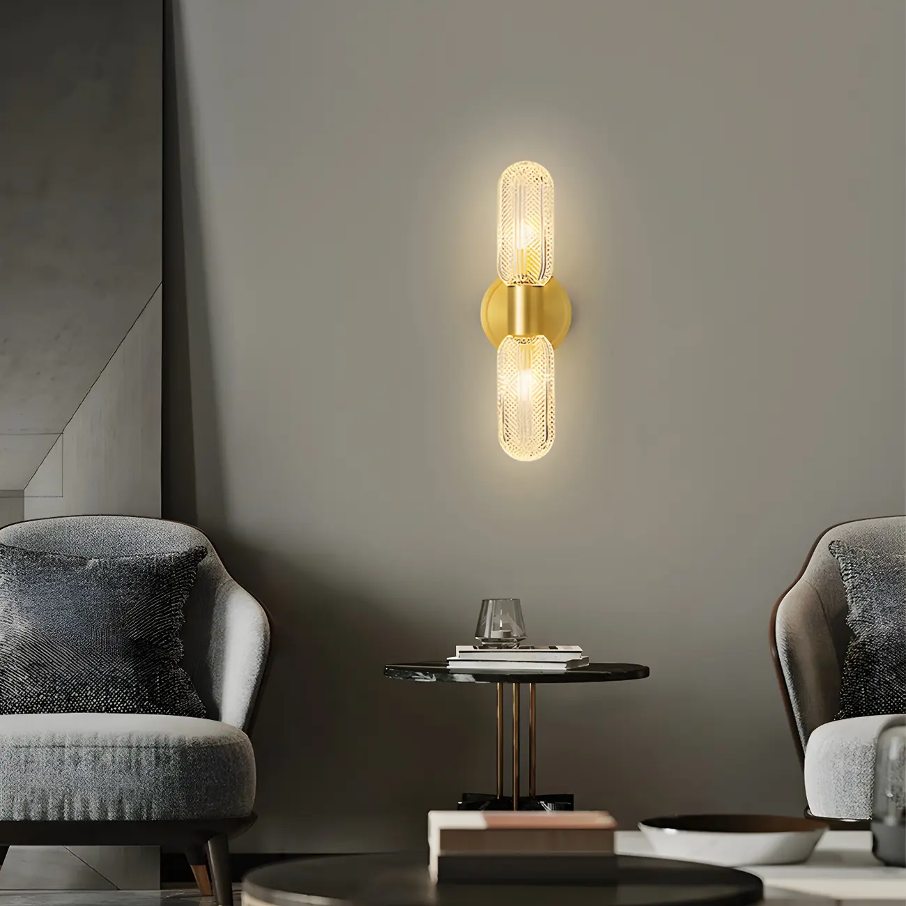 Unique Gold Up Down Wall Mounted Prismatic Glass Vanity Light | homeyfad