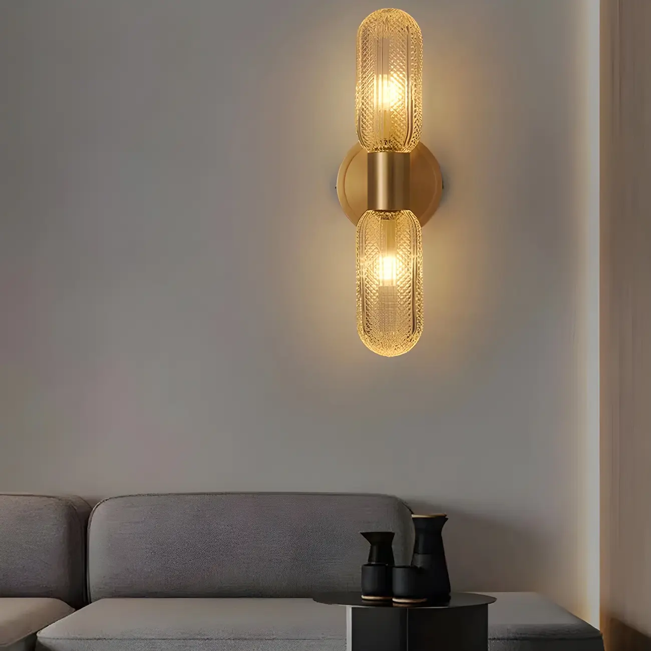 Unique Gold Up Down Wall Mounted Prismatic Glass Vanity Light | homeyfad