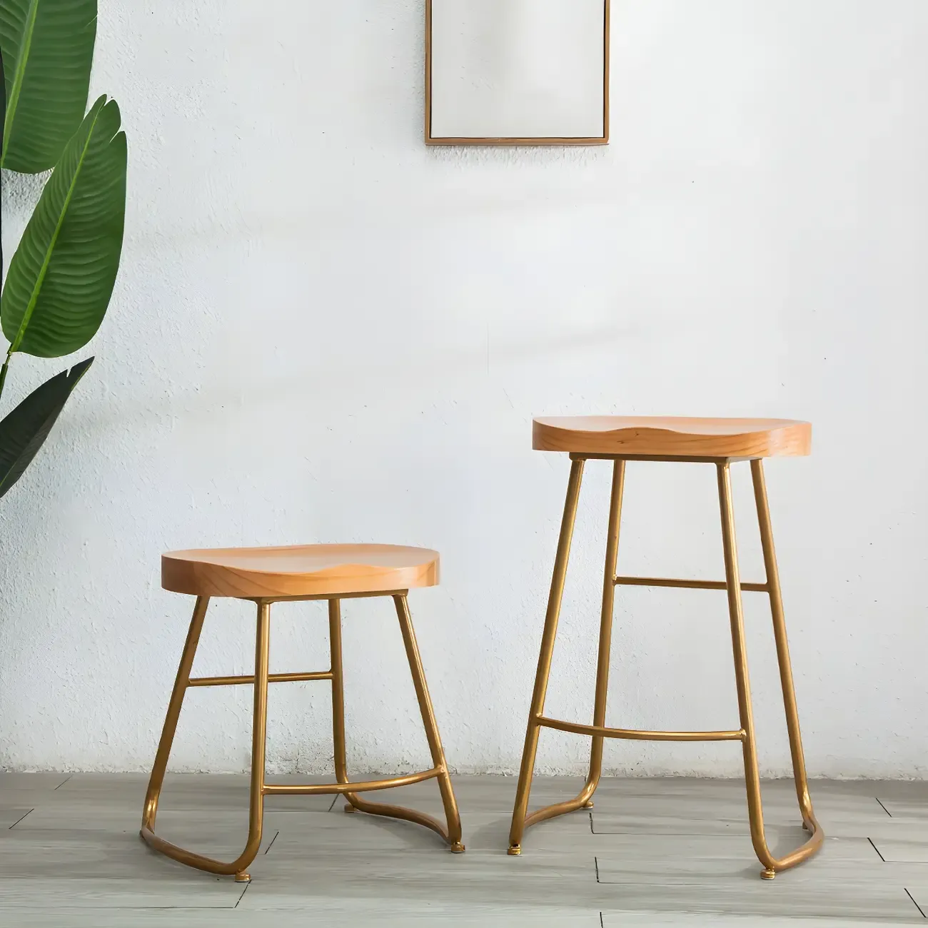 Counter Height Comfortable Metal Wood Glam Bar Stools Image - 1