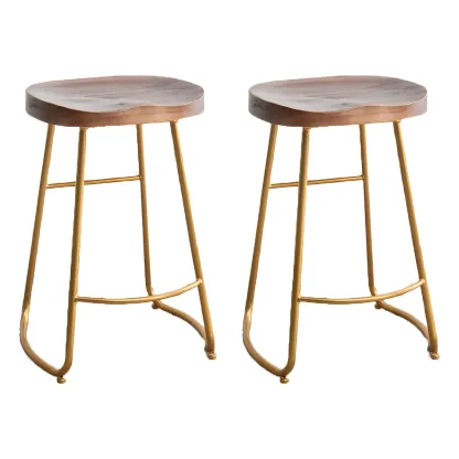 Counter Height Comfortable Metal Wood Glam Bar Stools Image - 2