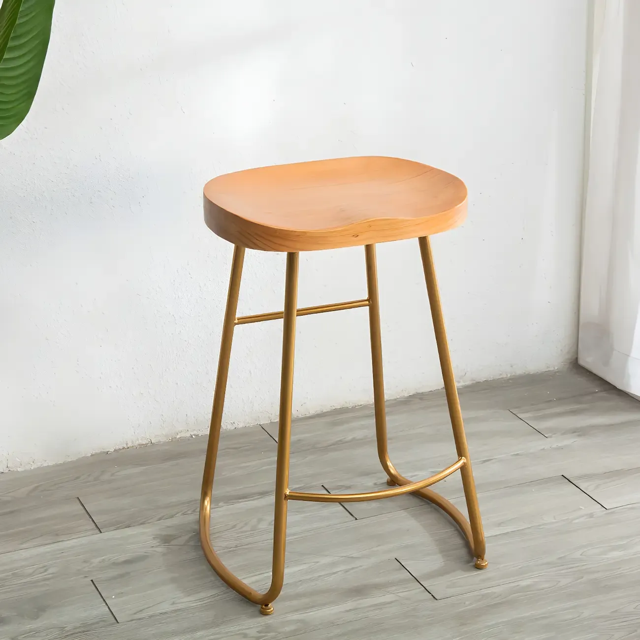 Counter Height Comfortable Metal Wood Glam Bar Stools Image - 3