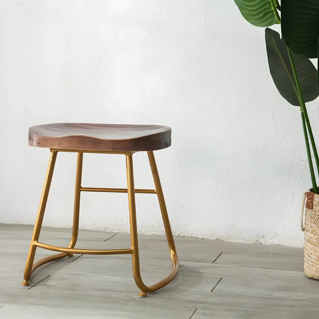 Counter Height Comfortable Metal Wood Glam Bar Stools Image - 14