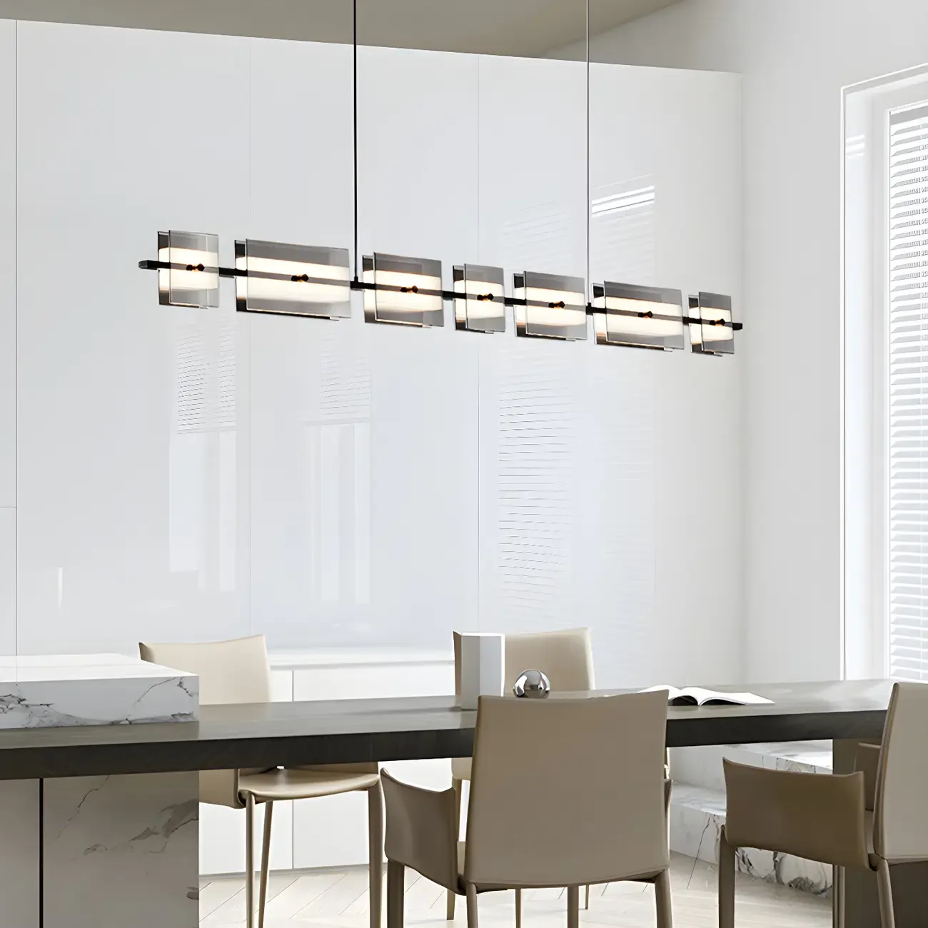 Simple Modern Rectangle Glass Pendant Light Image - 15