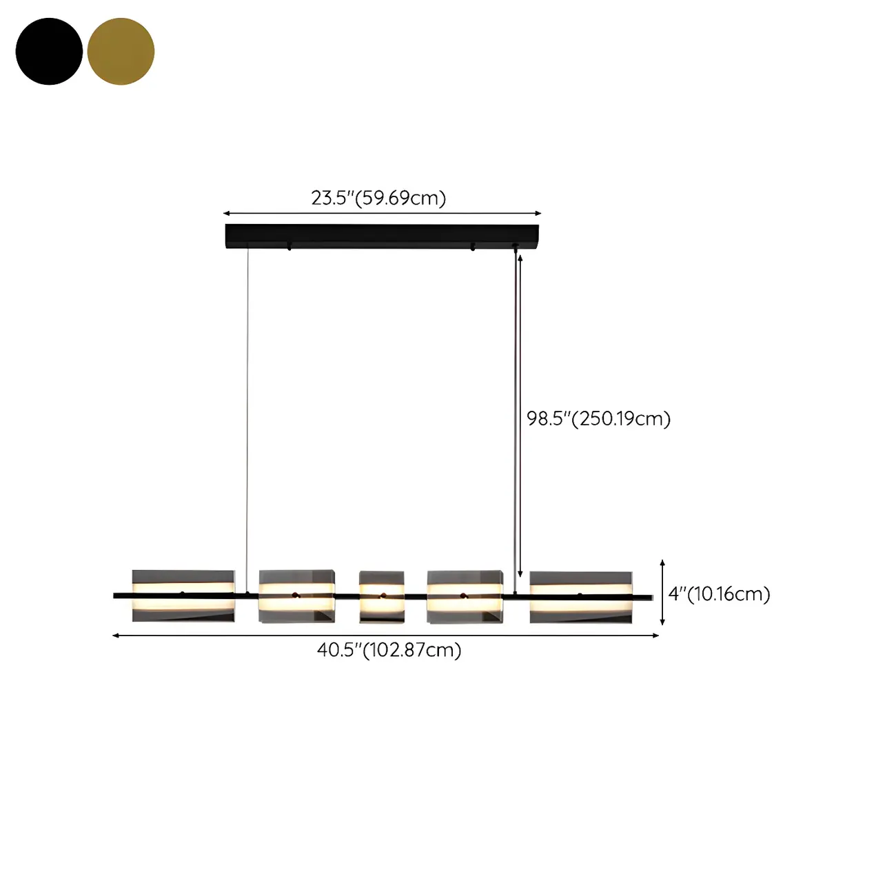 Simple Modern Rectangle Glass Pendant Light #size