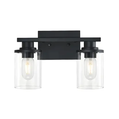 Traditional Black Metal Glass Vanity Light for Bathroom Image - 2