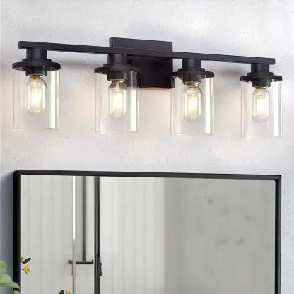 Traditional Black Metal Glass Vanity Light for Bathroom Image - 4