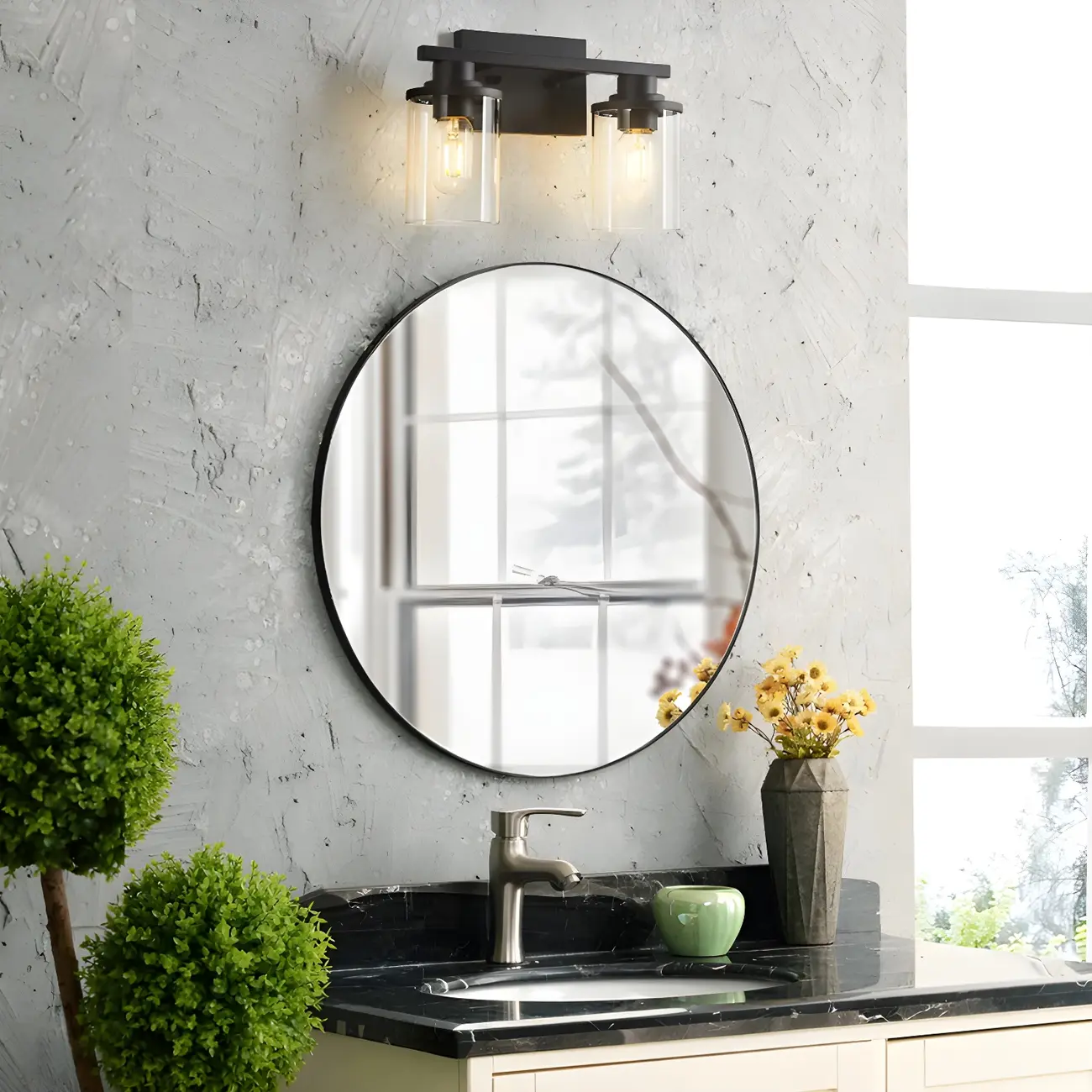 Traditional Black Metal Glass Vanity Light for Bathroom Image - 5 | homeyfad