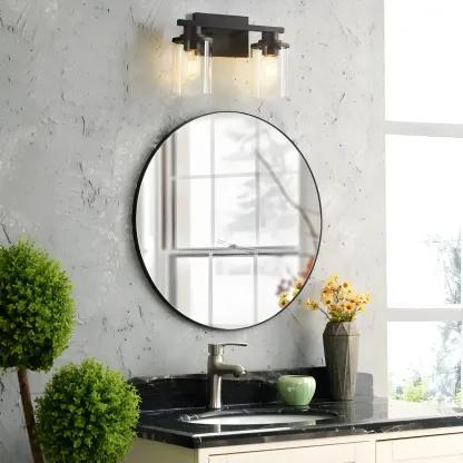 Traditional Black Metal Glass Vanity Light for Bathroom Image - 5