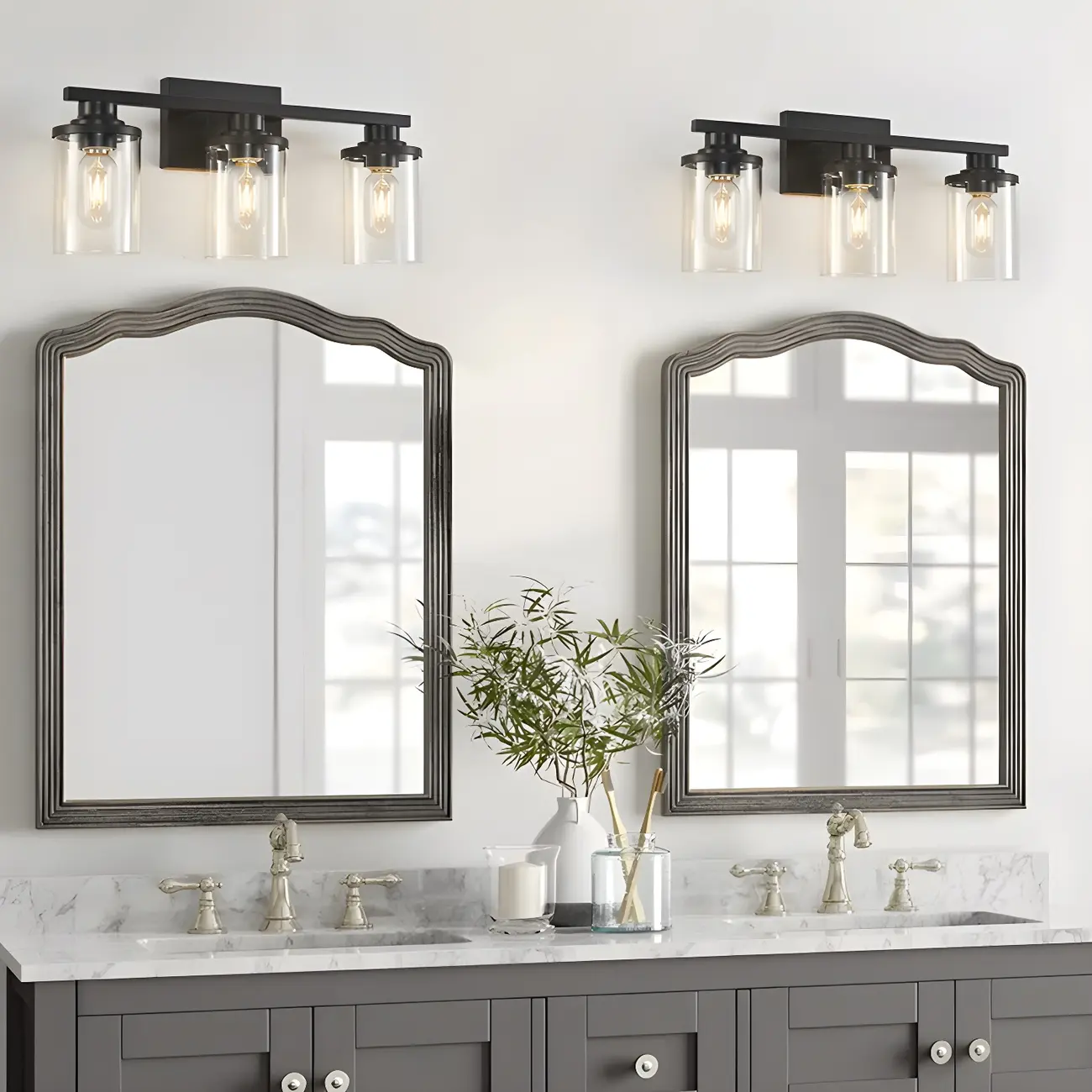 Traditional Black Metal Glass Vanity Light for Bathroom Image - 7 | homeyfad