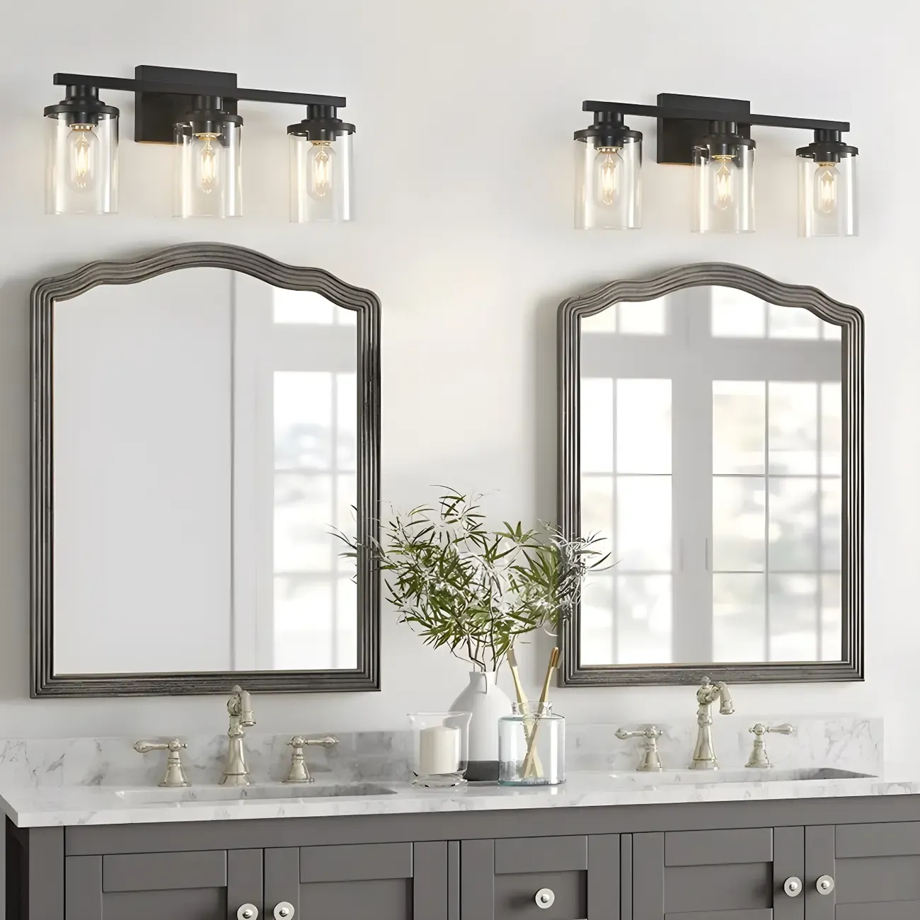 Traditional Black Metal Glass Vanity Light for Bathroom Image - 7