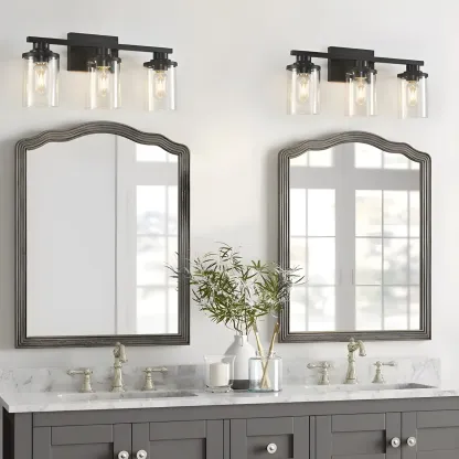 Traditional Black Metal Glass Vanity Light for Bathroom Image - 7