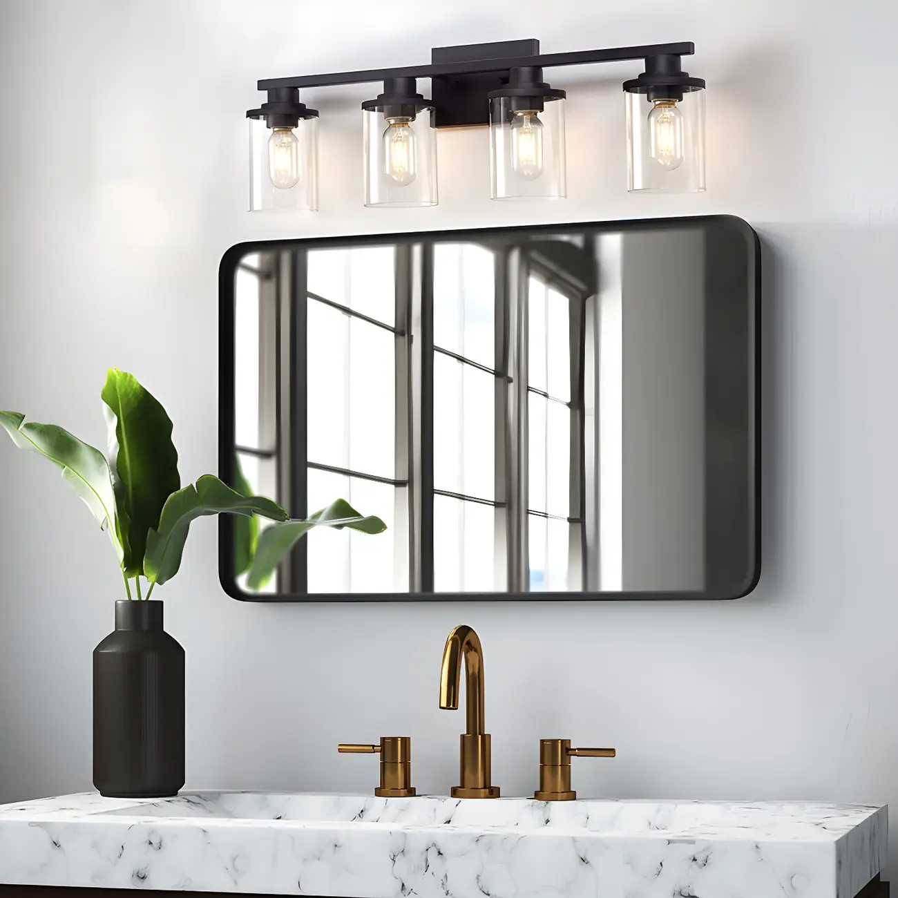 Traditional Black Metal Glass Vanity Light for Bathroom Image - 13 | homeyfad